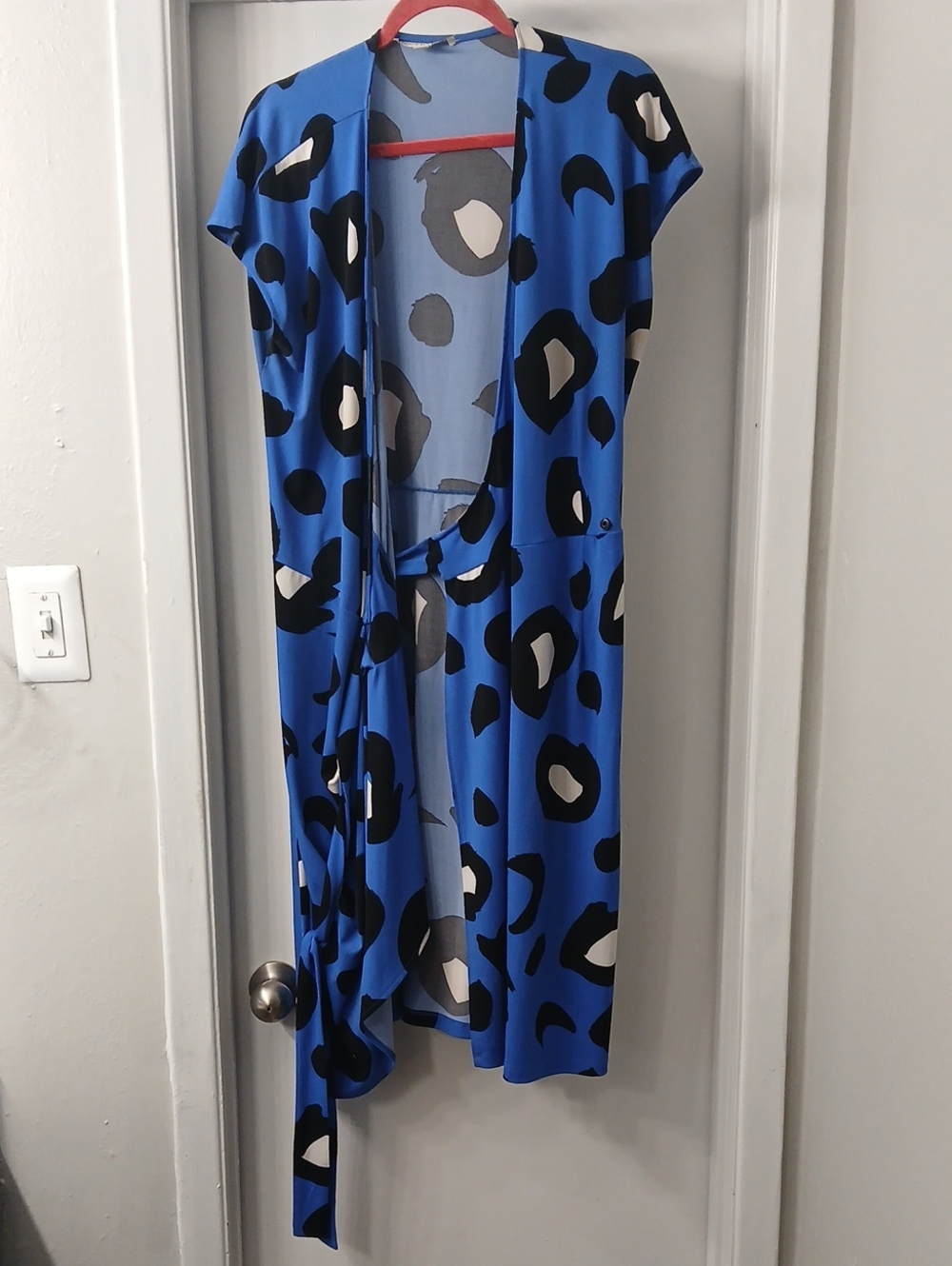 Maggy London Blue Leopard Print Open Front Duster